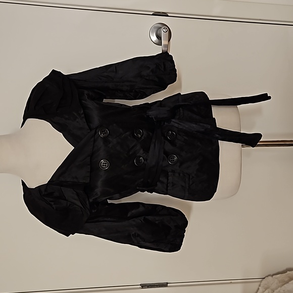 BCBGMaxAzria black satiny cinch jacket top wrap dramatic neckline Small EUC - Picture 1 of 11